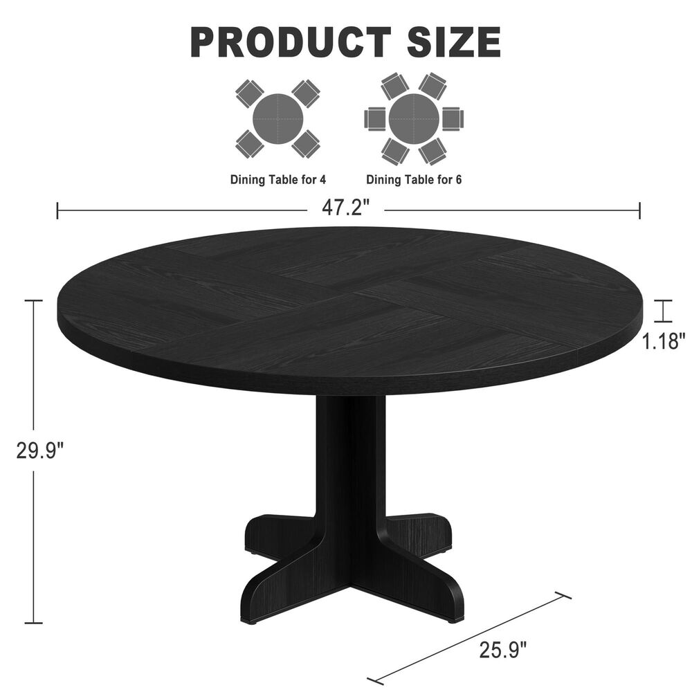 GARVEE 47" Round Dining Table in Black - Table Only, , large