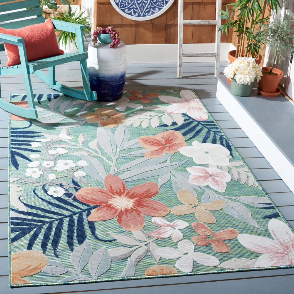Safavieh Cabana CBN454Y 6&#39;6&quot; x 9&#39;6&quot; Green and Rust Indoor/Outdoor Area Performance Rug, , large