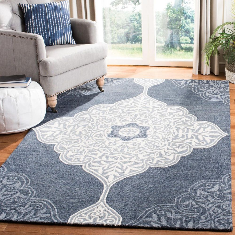 Safavieh Micro-Loop 4&#39; x 6&#39; Grey and Navy Area Rug, , large