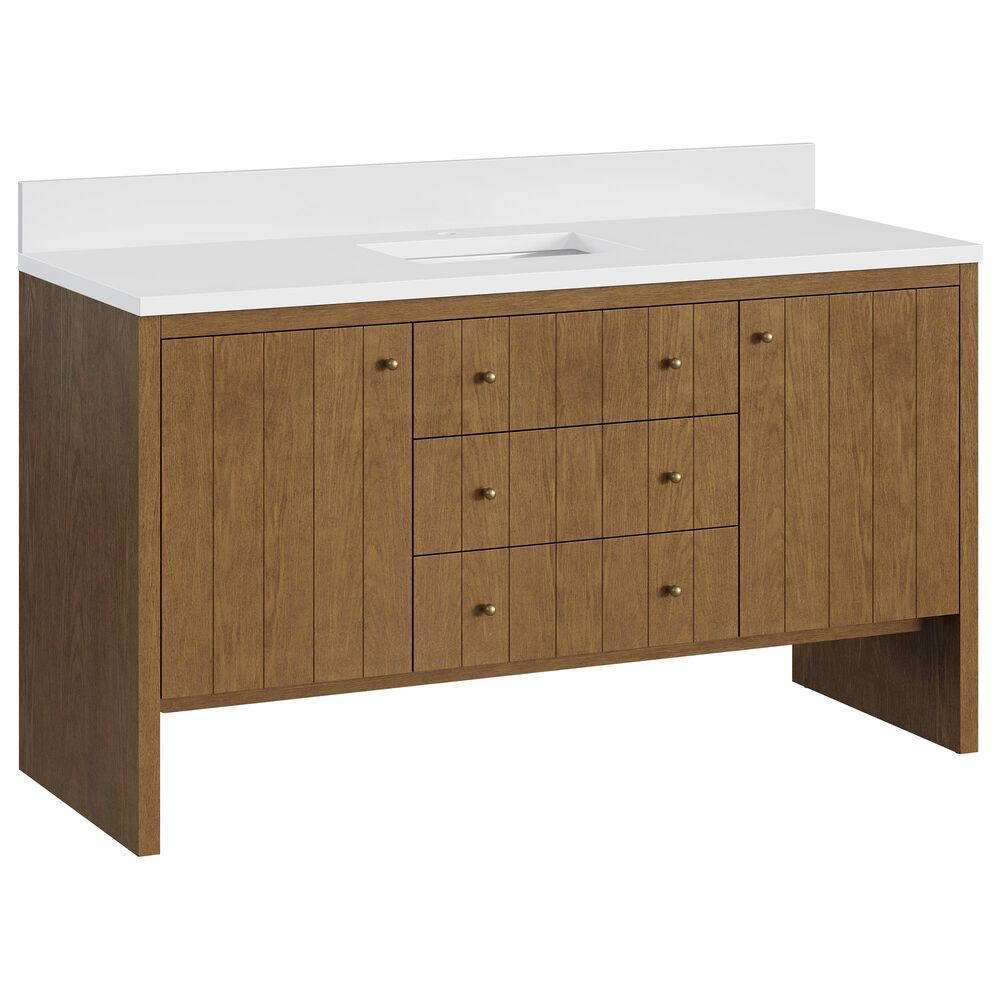 James Martin Hudson 60" Single Bathroom Vanity in Honey Oak with Single Hole 3 cm White Zeus Silestone Top and Rectangular Sink, , large