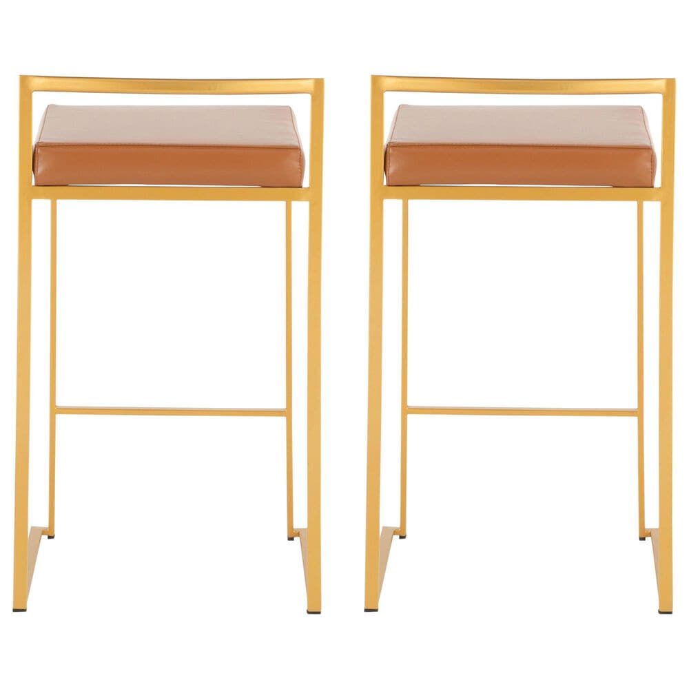 LumiSource Fuji 26" Stacker Counter Stool with Camel Upholstery in Gold (Set of 2), , large