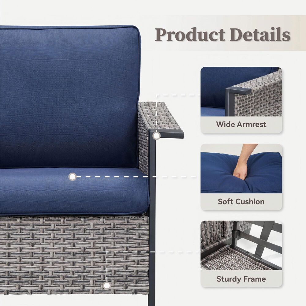 Sunwell Garden 5-Piece Patio Chat Set with Two Stationary Chairs in Navy, , large
