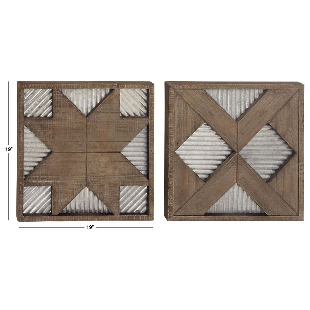 Maple and Jade 19&quot; x 19&quot; Farmhouse Wall Decor in Brown and Gray &#40;Set of 2&#41;, , large