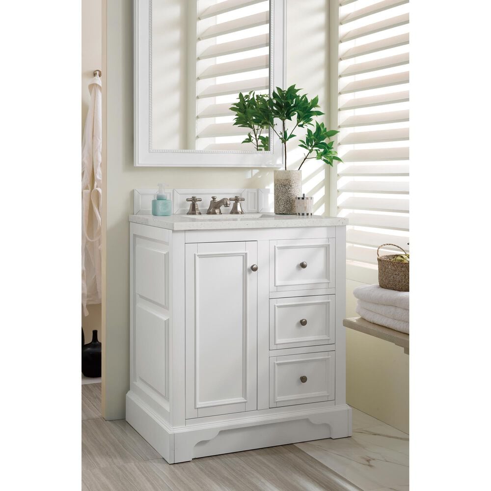 James Martin Vanities De Soto 30" Single Bathroom Vanity in Bright White with 3 cm Lime Delight Quartz Top and Rectangular Sink, , large