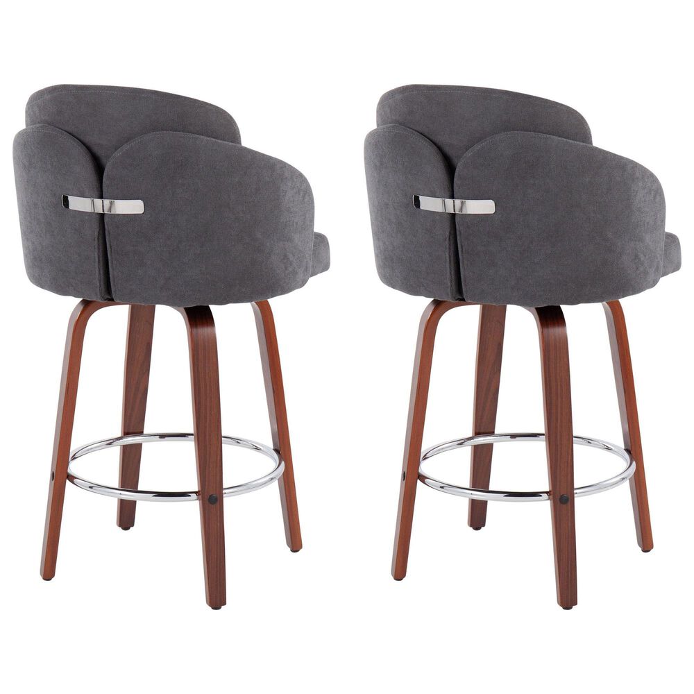 LumiSource Dahlia Swivel Counter Stool with Grey Upholstery in Walnut and Chrome (Set of 2), , large