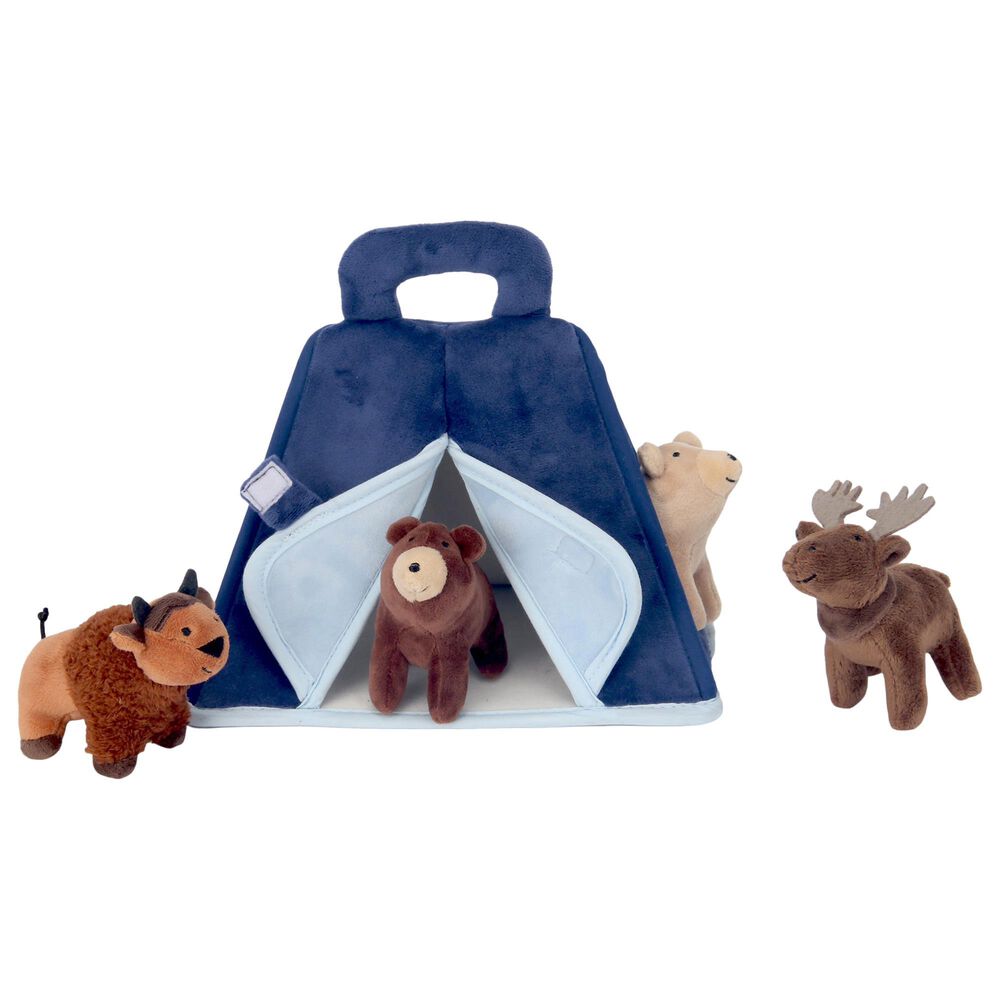 Lambs and Ivy Big Sky Plush Tent with Woodland Stuffed Animals Toy Play Set  in Navy Blue, Brown and Cream | Nebraska Furniture Mart