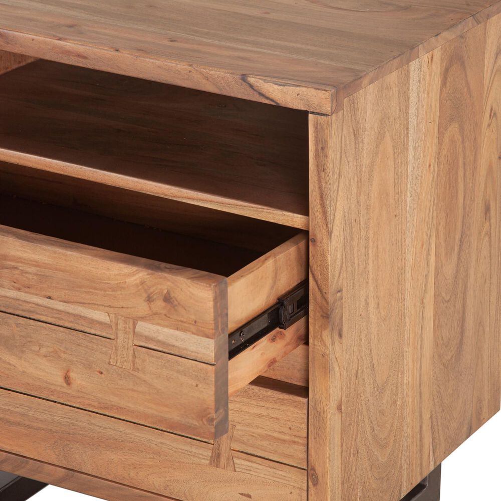 Home Trends &amp; Design Aspen 2-Drawer Nightstand in Smoked Acacia and Antique Zinc, , large