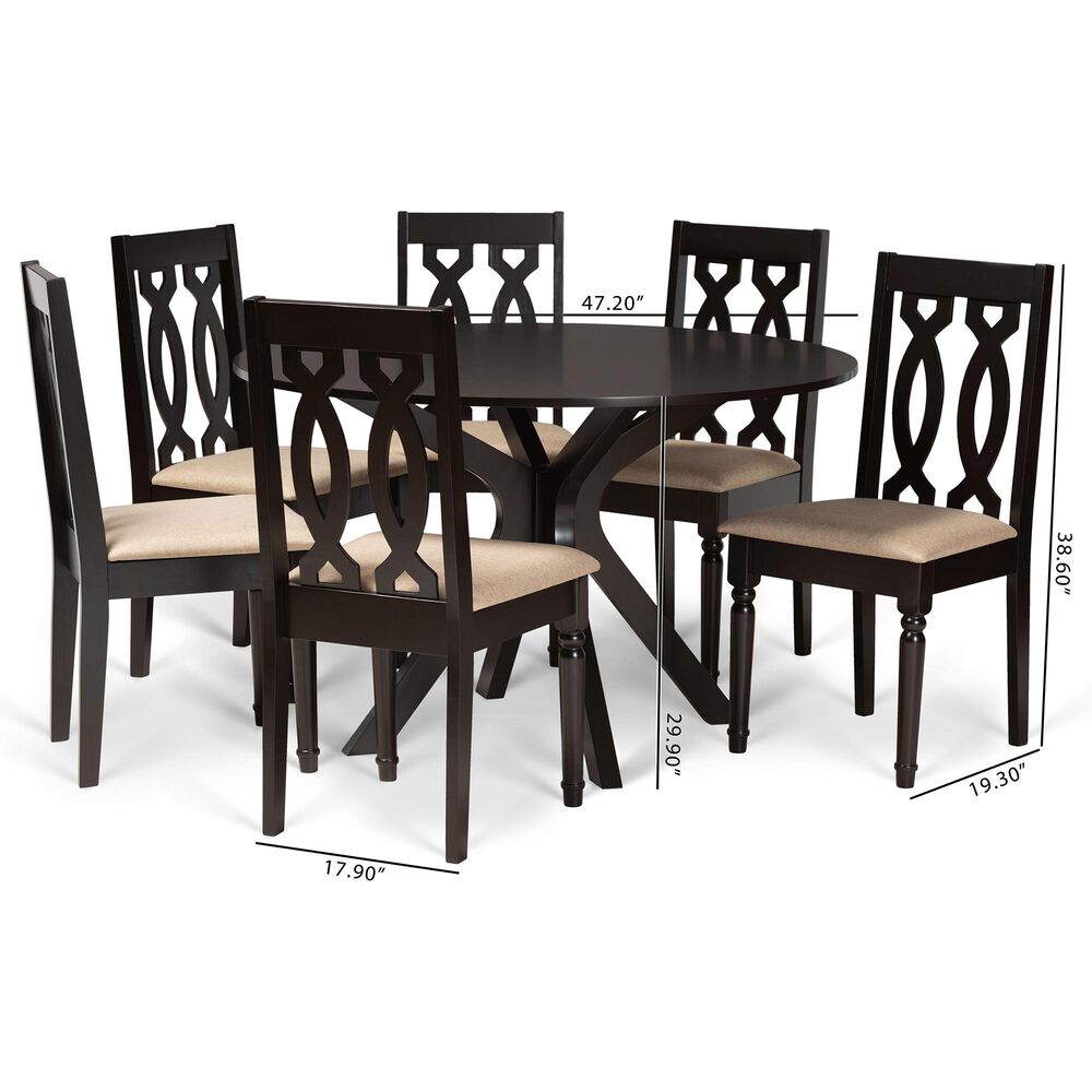 Baxton Studio Callie 7-Piece Dining Set in Sand/Dark Brown, , large