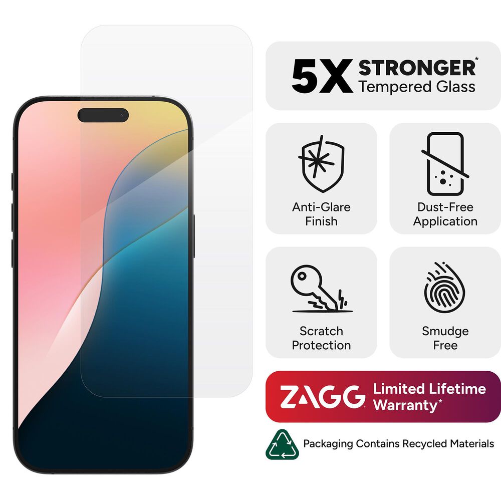 Zagg Invisible Shield Glass Elite Anti-Glare Screen Protector for Apple iPhone 16 Pro in Clear, , large