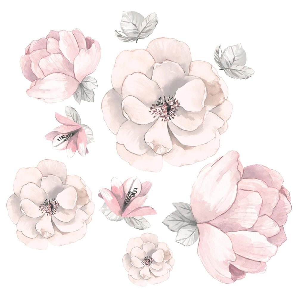 Lambs and Ivy Watercolor Floral 4-Piece Crib Bedding Set in Pink and Grey, , large