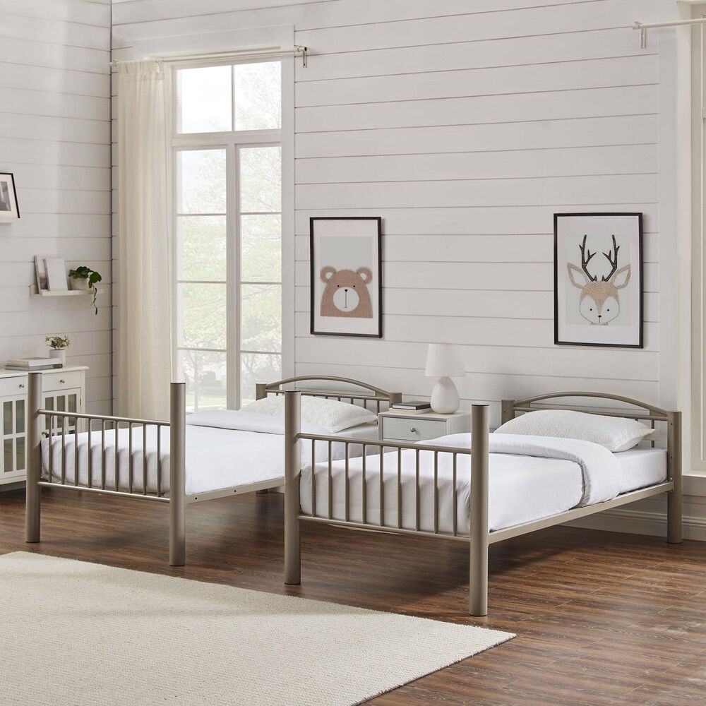 Linon Home Decor Heavy Twin Over Twin Bunk Bed in Pewter, , large