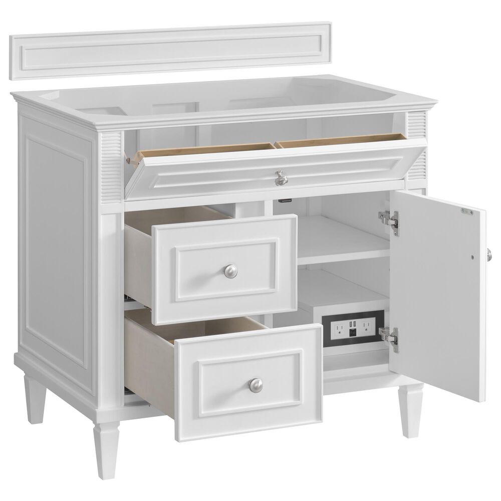 James Martin Vanities Lorelai 36&quot; Single Vanity in Bright White with 3 cm Eternal Marfil Quartz Top, , large