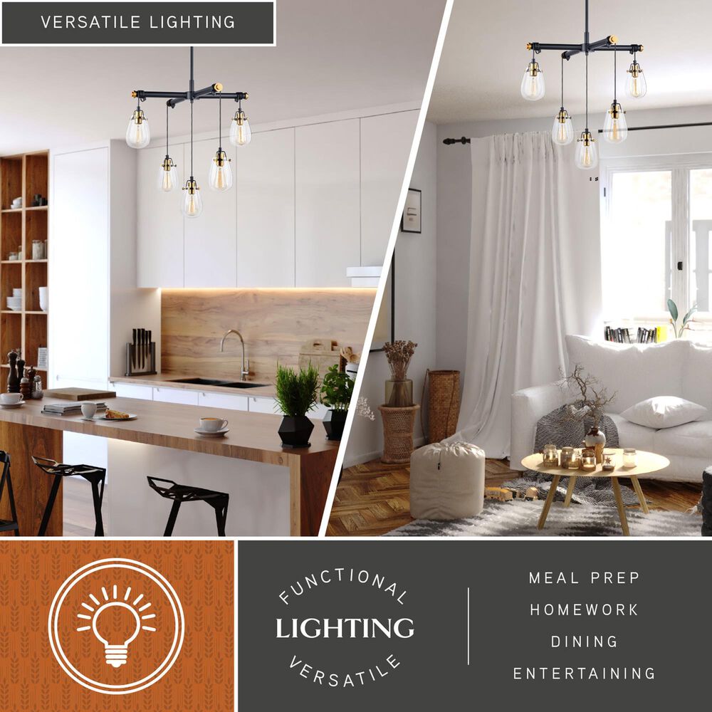 Vaxcel Kassidy 5-Light Chandelier in Black and Natural Brass, , large