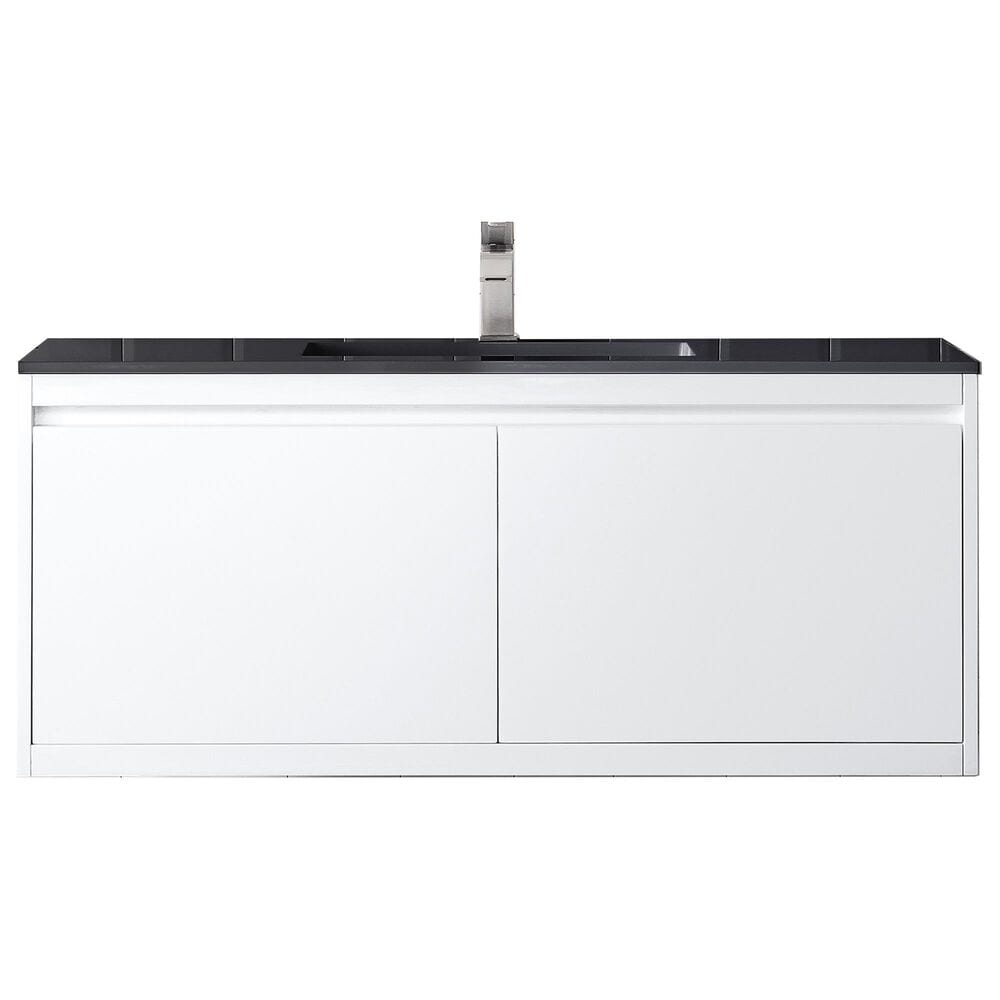 James Martin Vanities Mantova 47.3" Single Vanity in Glossy White and Brushed Nickel with 3 cm Charcoal Black Composite Stone Top and Rectangular Sink, , large