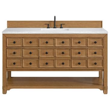 James Martin Vanities Malibu 60" Single Bathroom Vanity in Amber Birch with 3 cm Arctic Fall Solid Surface Top and Rectangular Sink, , large