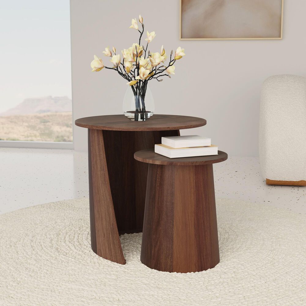 Coaster Yency 2-Piece Round Nesting Table Set in Dark Brown, , large