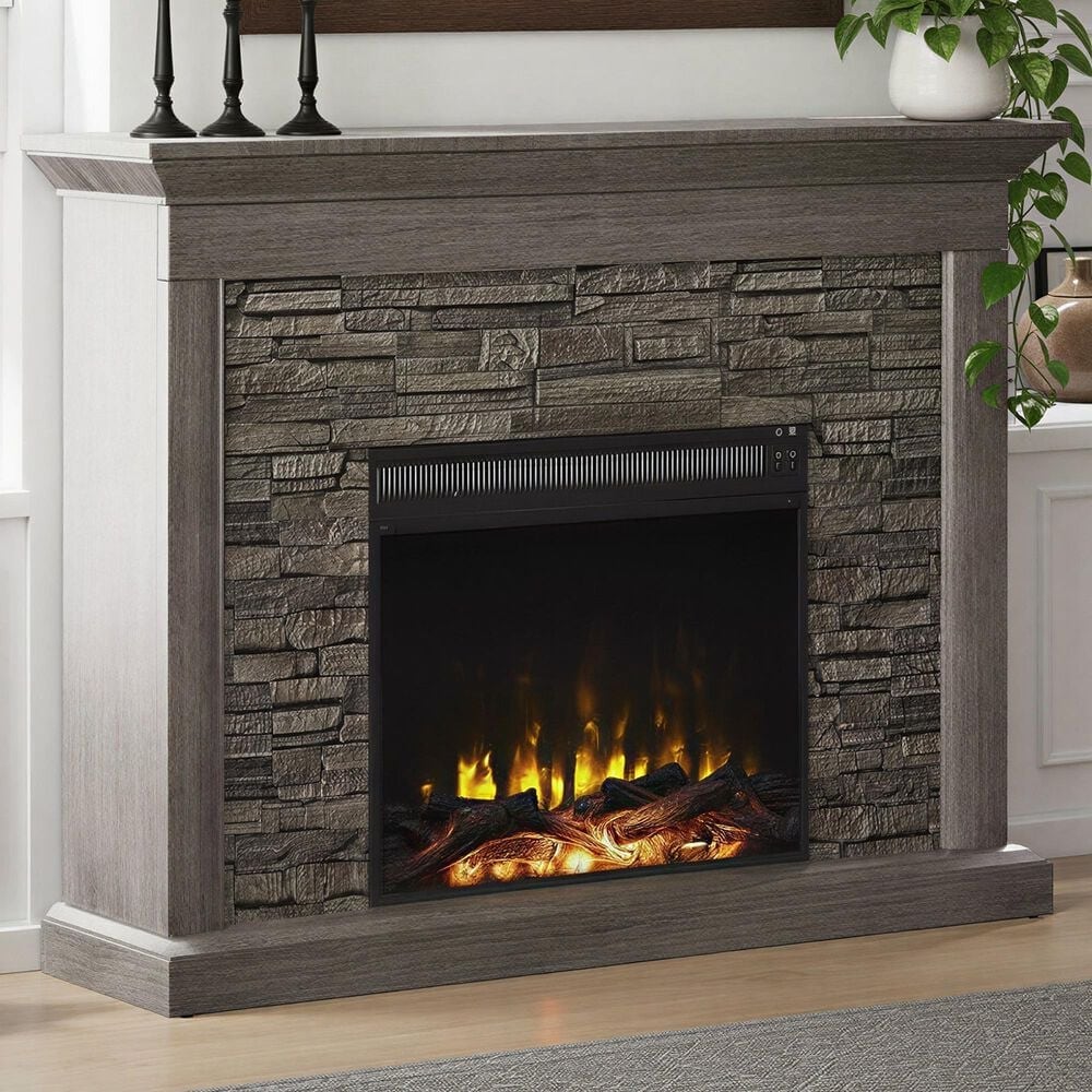 Classic Flame 48" Stacked Stone Wall Mantel with Electric Fireplace in Gray, , large