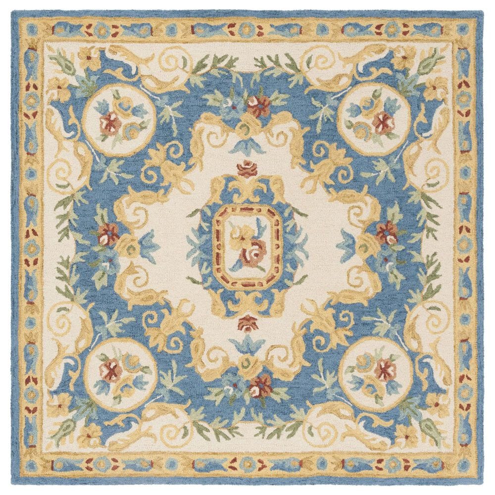 Safavieh Micro-Loop 5" Square Cream and Blue Area Rug, , large