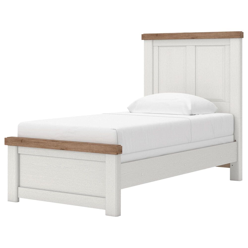 Ashley Rustic Twin Panel Bed in White and Brown, , large