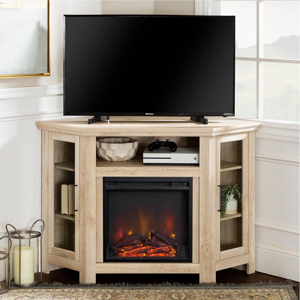 Walker Edison 48" Corner Fireplace TV Stand in White Oak, , large