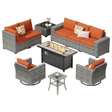 HOMLUX 10-Piece Outdoor Patio Wicker Sectional Furniture Set in Orange Red, , large