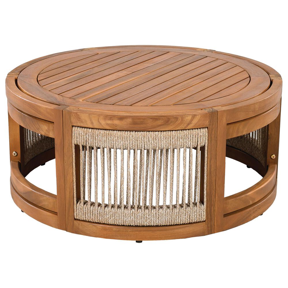 Hearth and Haven Outdoor Round Acacia Wood Coffee Table with Handwoven Rope Accents in Natural, , large
