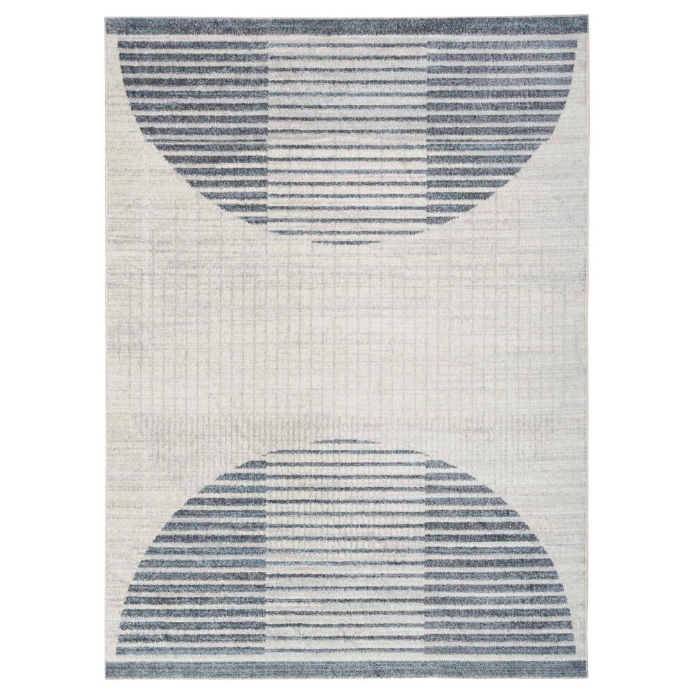 Nourison Astra Machine Washable ASW03 6"7" x 9" Ivory and Blue Area Rug, , large