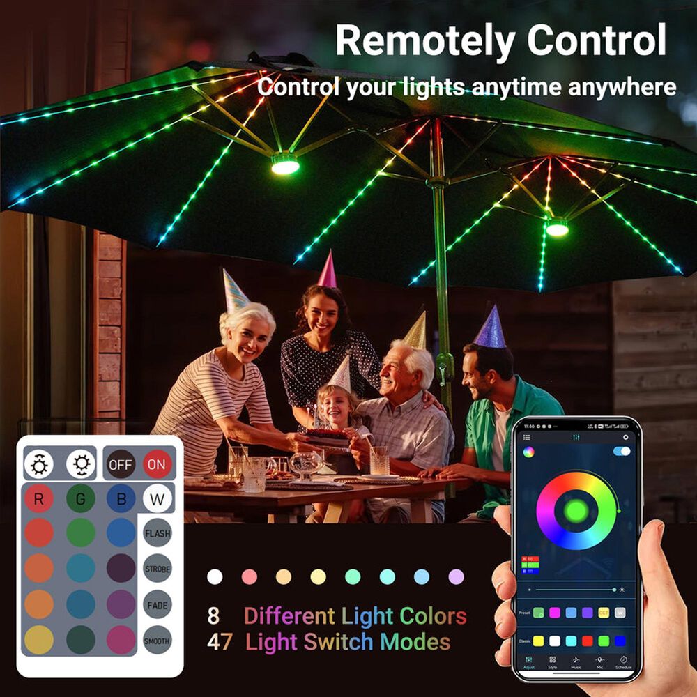 HOMLUX 15' Outdoor Market Umbrella with RGB Lights and Sandbags Base in Beige, , large