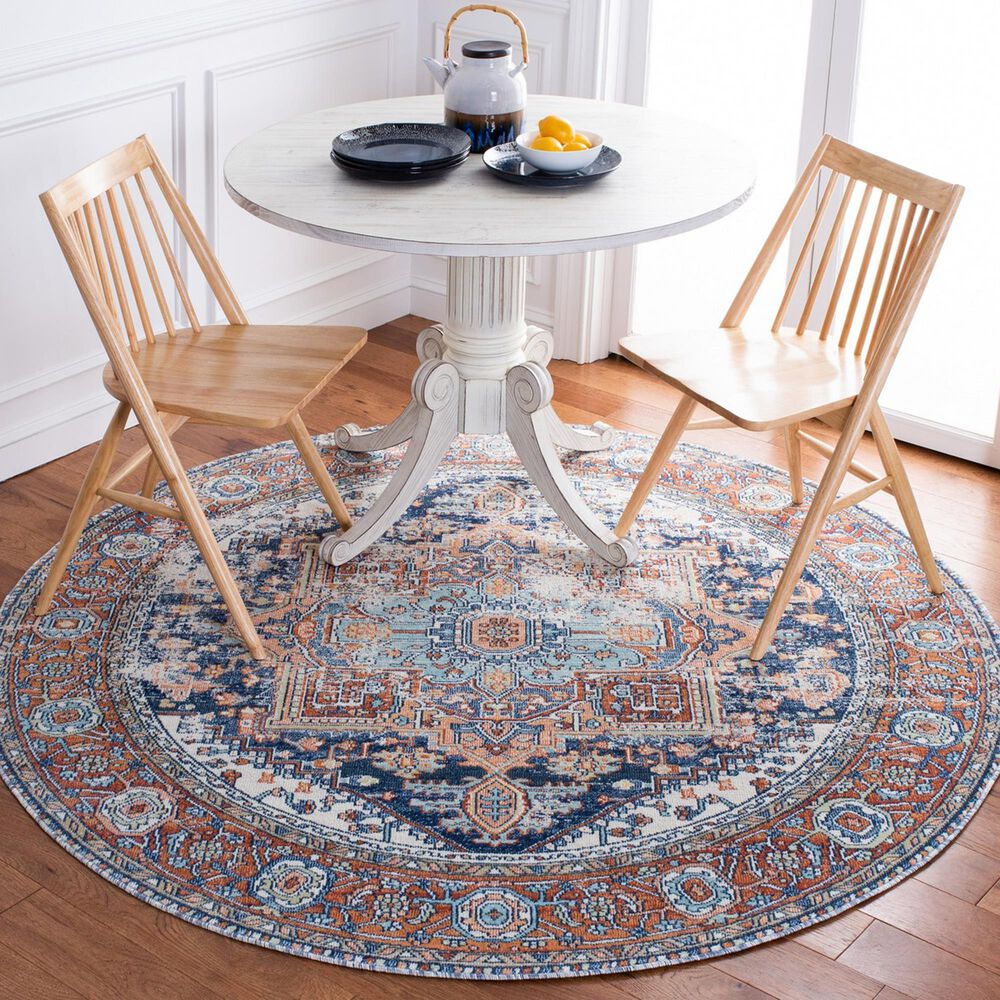 Safavieh Aria 6&#39;7&quot; Round Navy and Rust Area Rug, , large