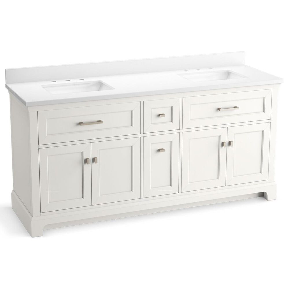 Kohler Charlemont 72" Double Bathroom Vanity in White with 3 cm White Quartz Top and Rectangular Sinks, , large