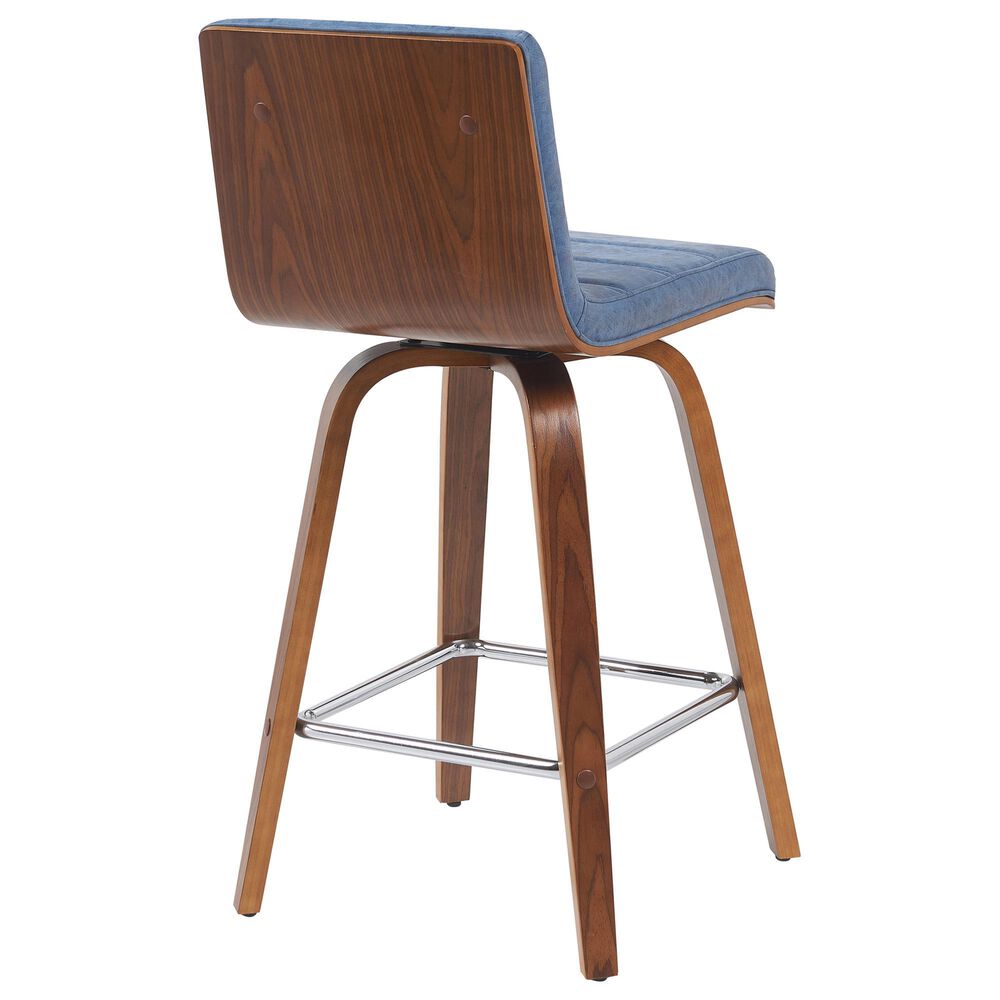 Armen Living Vienna Swivel Counter Height Stool with Vintage Blue Upholstery in Walnut, , large