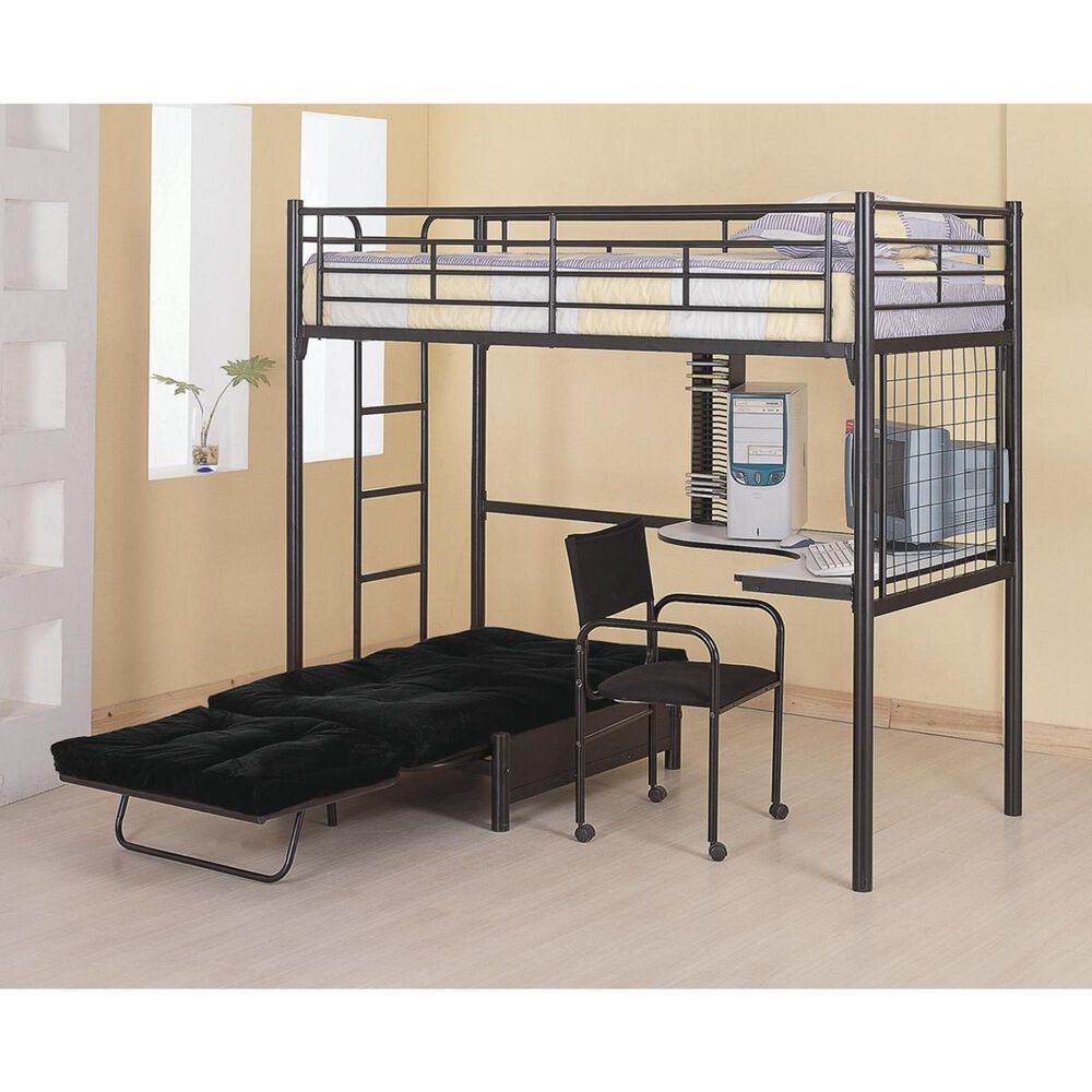 Pacific Landing Twin Desk Loft Bed with Futon Chair and Pad NFM