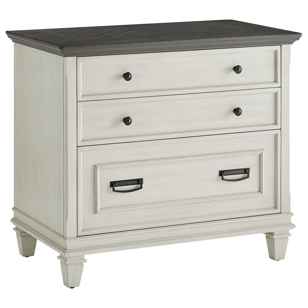 Wycliff Bay Hartford 4-Piece L-Shaped Desk with Bookcase and Lateral File Set in Antique White and Gray, , large
