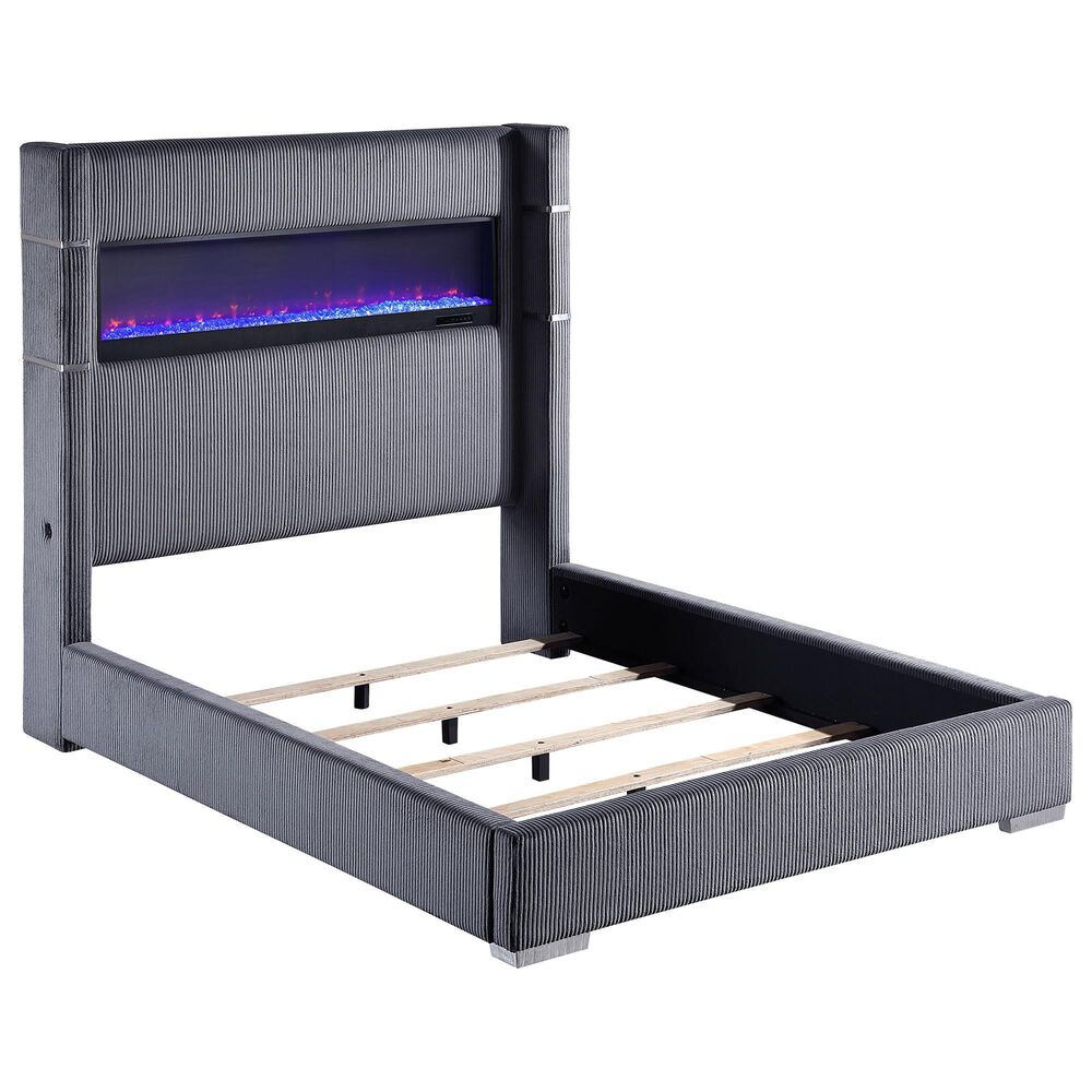 Coaster Tisdall Queen Upholstered Fireplace Bed in Grey, , large