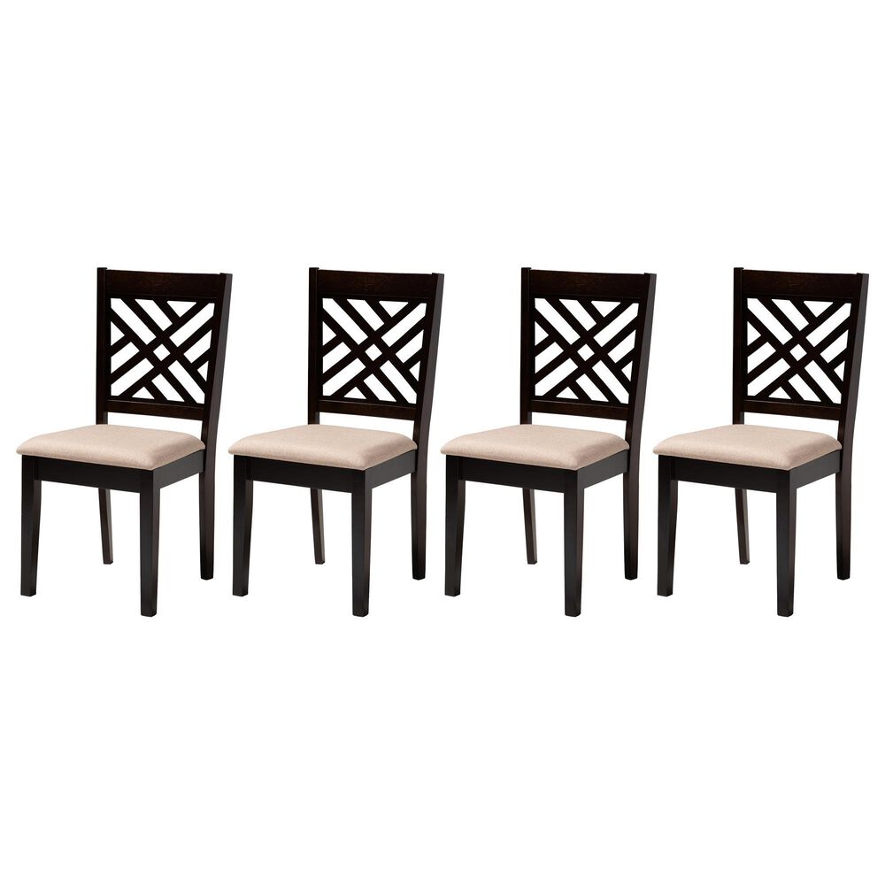 Baxton Studio Caron Side Chair with Sand Cushion in Espresso Brown (Set of 4), , large