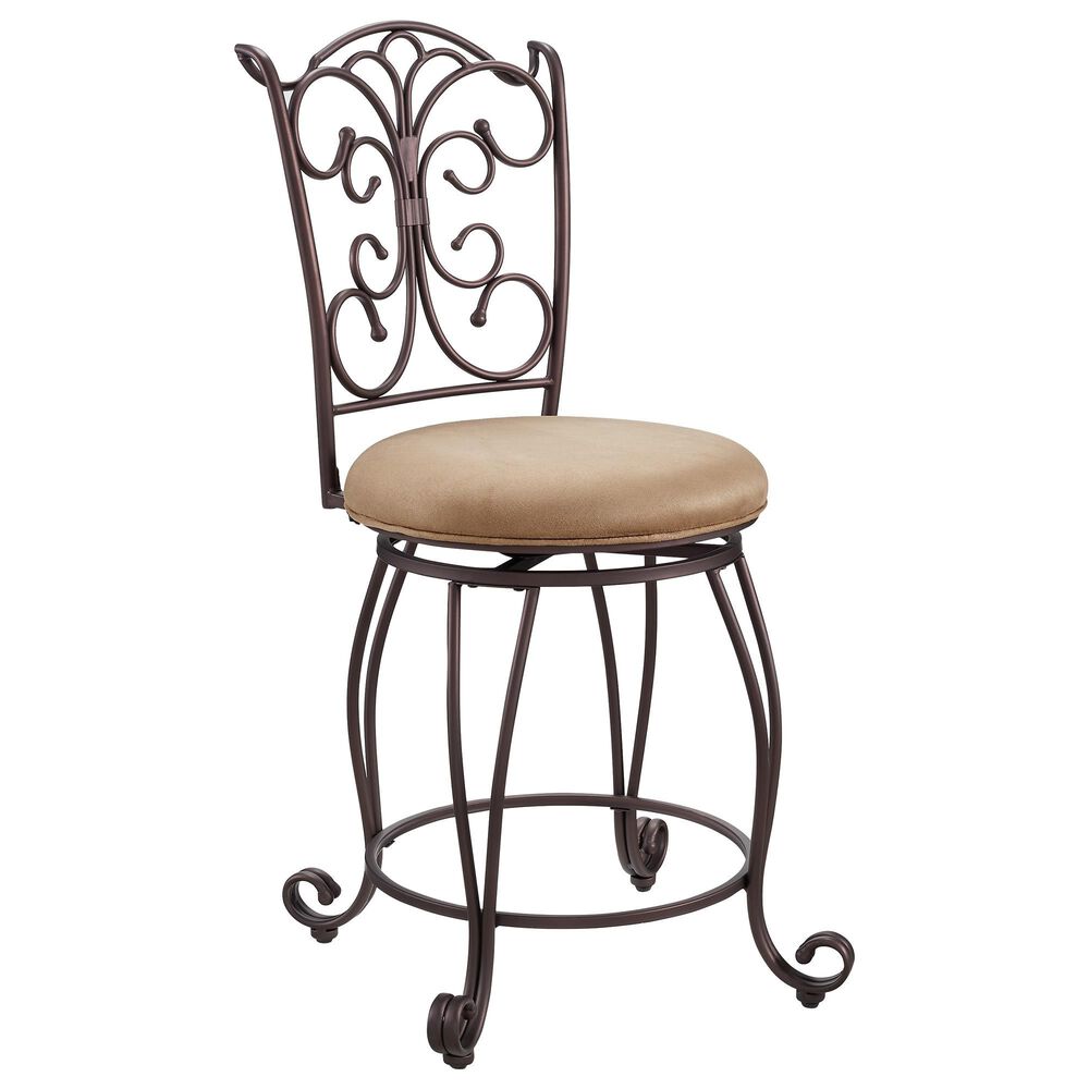 Linon Home Decor Gathered Swivel Counter Stool in Rich Bronze, , large