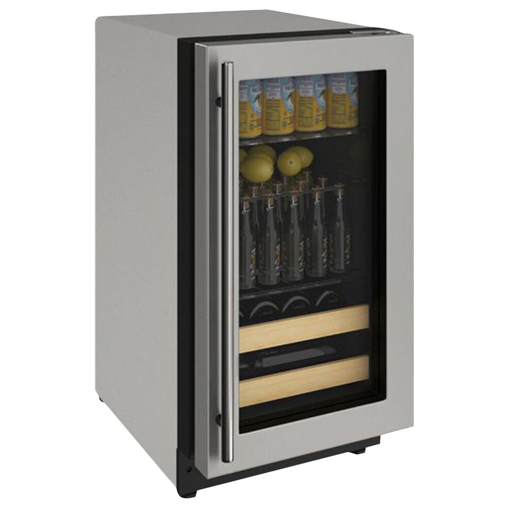 U-Line 18" Glass Door Beverage Center in Stainless Steel, , large