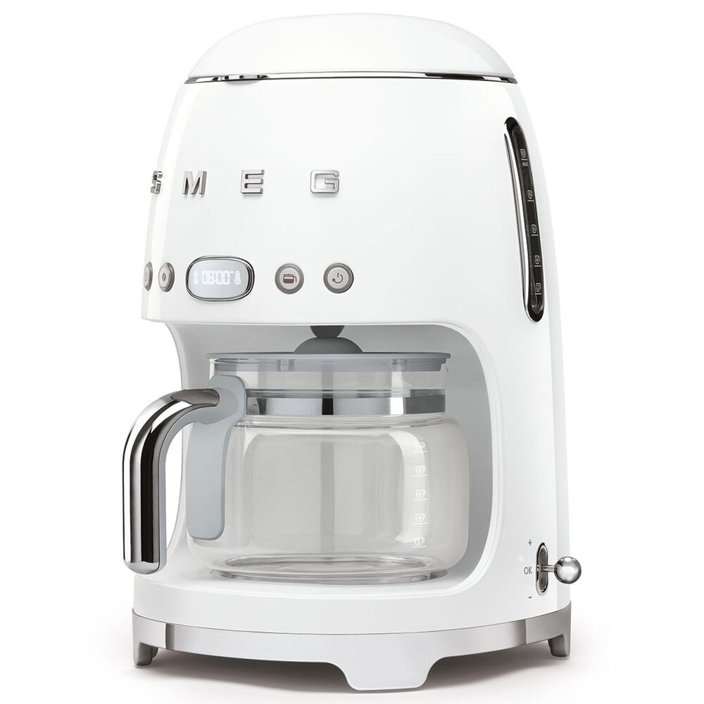 Smeg 47.34 Oz Drip Coffee Maker in White and Polished Chrome, , large