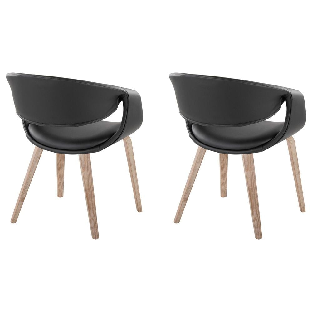 LumiSource Curvo Contemporary Upholstered Chair in Whitewashed Wood and Black Faux Leather by LumiSource - Set of 2, , large