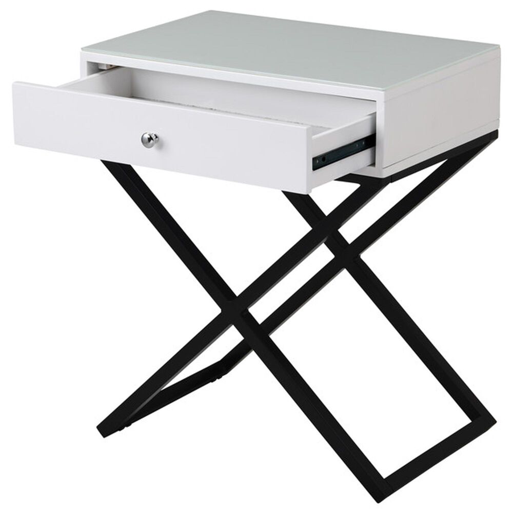 HOMLUX 1-Drawer Nightstand with Cross Base in White and Black, , large