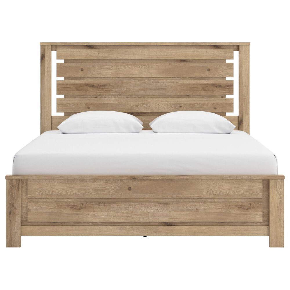 Ashley Brozmont King Panel Platform Bed in Natural Brown, , large