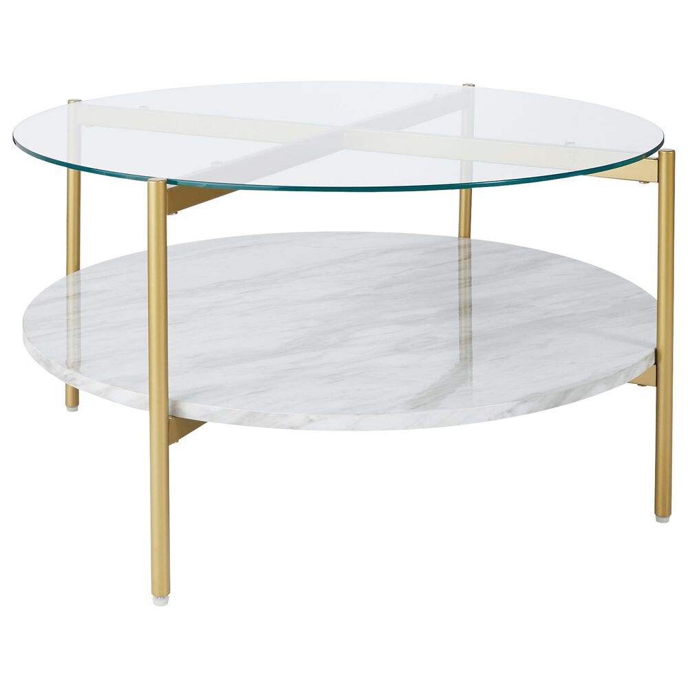 Signature Design by Ashley Wynora Round Cocktail Table in White and Gold, , large
