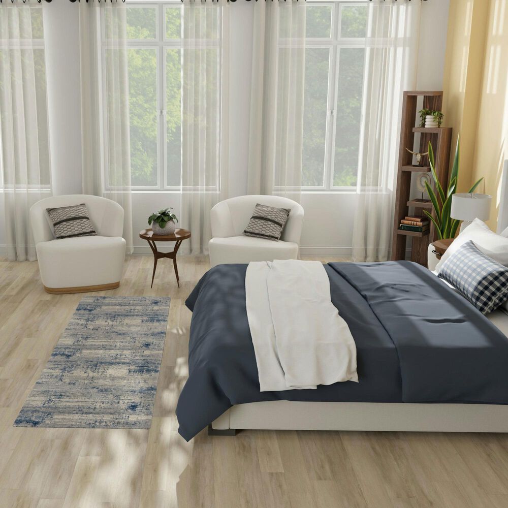 Nourison Rustic Textures Ivory, Deep Blue and Grey 2&#39;2&quot; x 7&#39;6&quot; Runner, , large