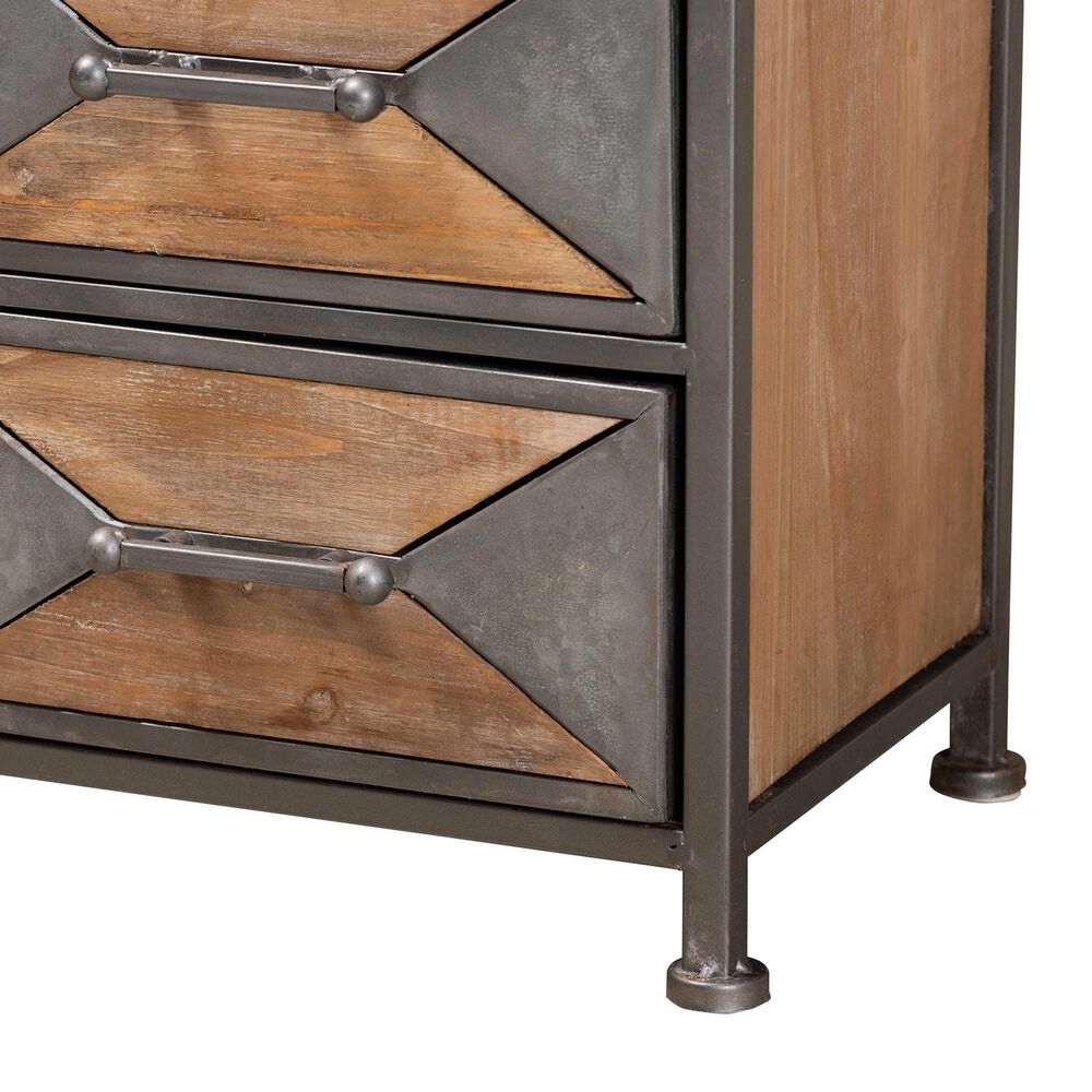 Baxton Studio Laurel 5-Drawer Accent Storage Cabinet in Whitewashed Oak Brown and Antique Grey, , large