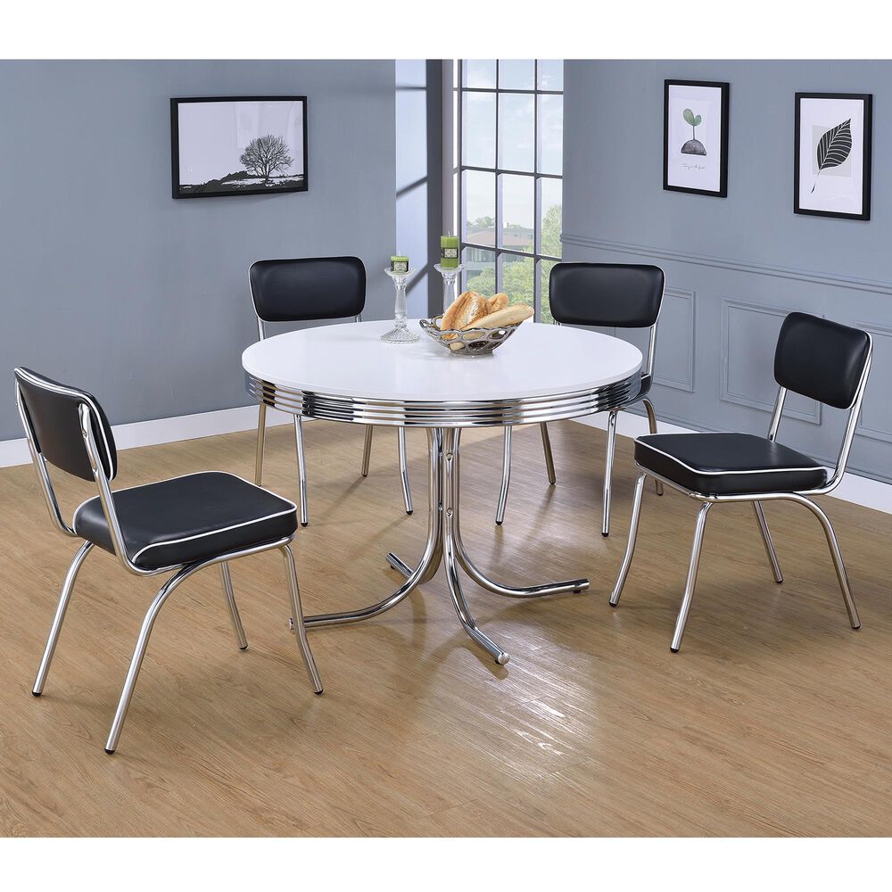 Pacific Landing Retro 5-Piece Round Dining Set in Glossy White and Chrome, , large