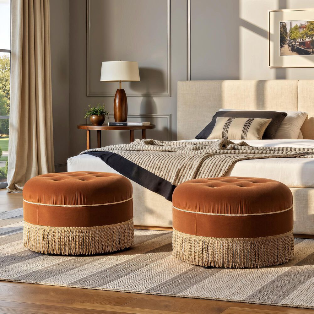 Jennifer Taylor Home Yolanda Standard Ottoman in Burnt Orange and Gold, , large