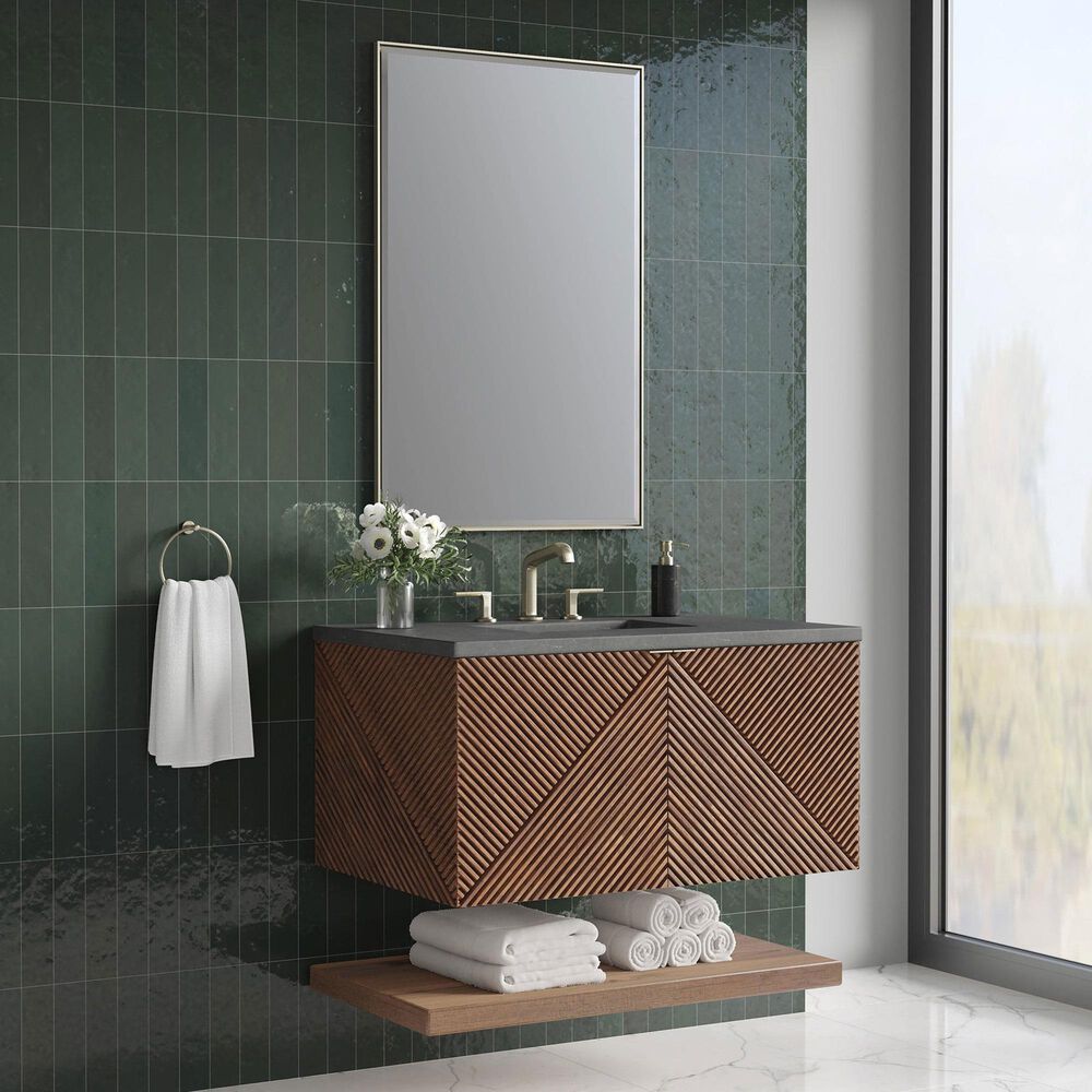 James Martin Vanities Marcello 36&quot; Single Bathroom Vanity in Chestnut with 3 cm Charcoal Soapstone Quartz Top and Rectangular Sink, , large
