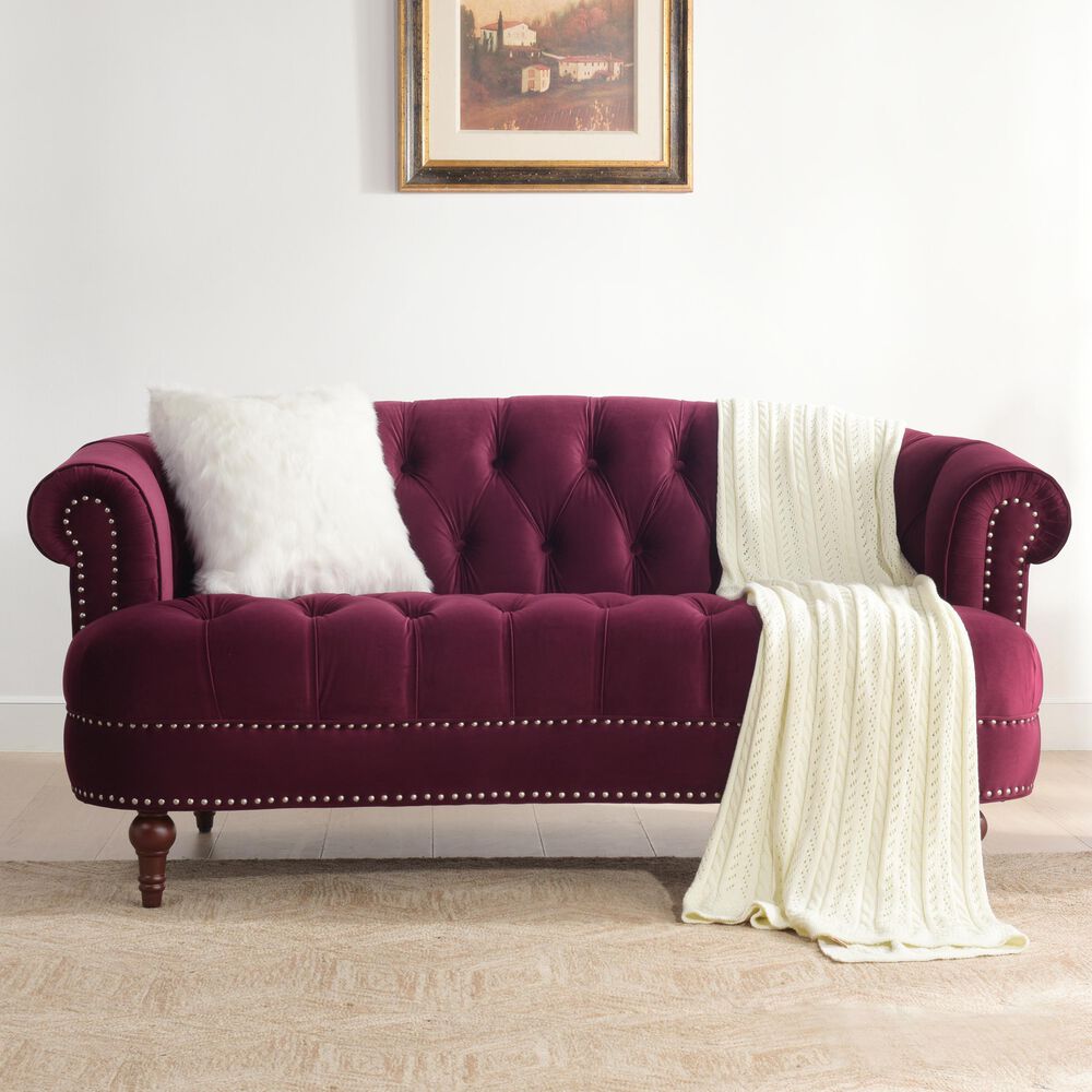 Jennifer Taylor Home La Rosa Victorian Chesterfield Loveseat in Burgundy, , large