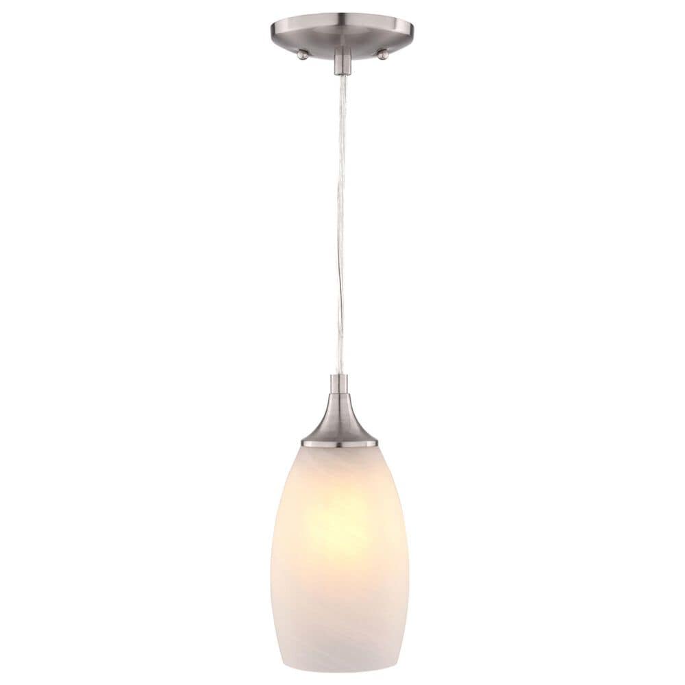 Vaxcel Lighting Milano 1-Light Mini Pendant with Alabaster Glass Shade in Satin Nickel, , large