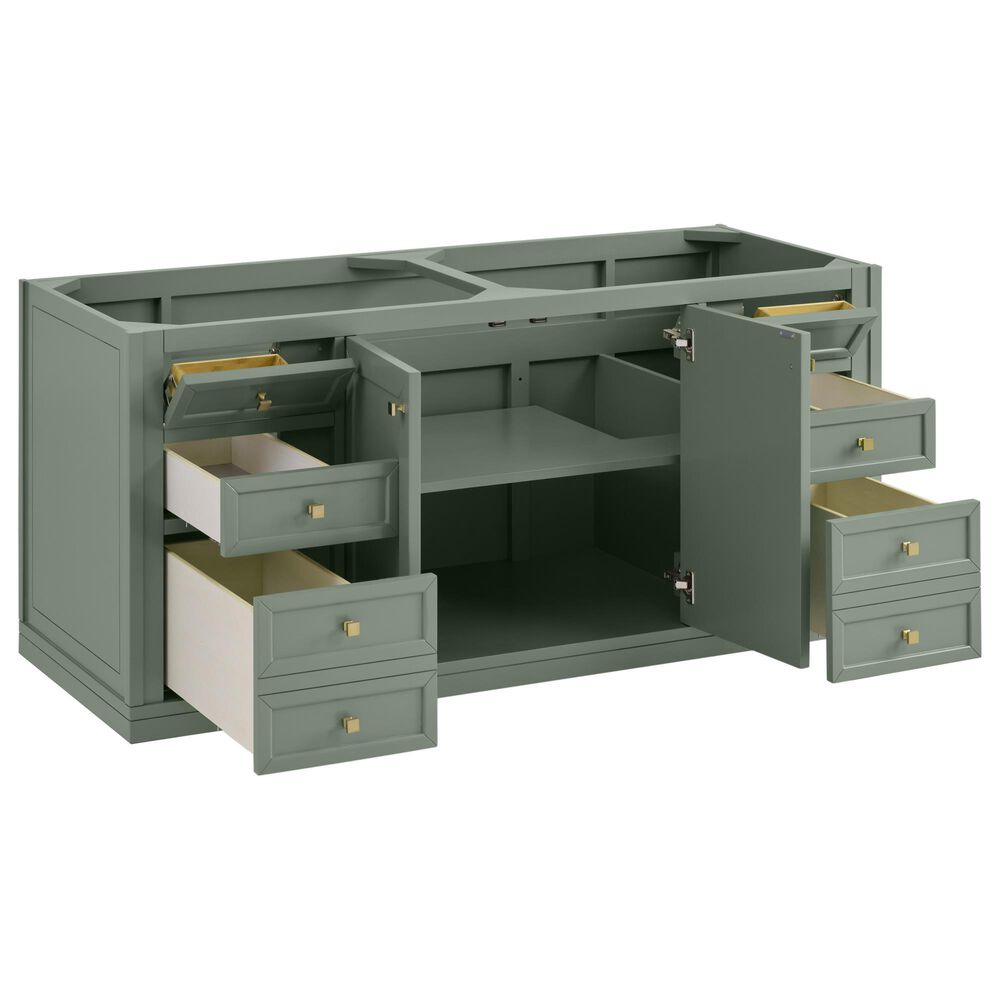James Martin Vanities Chicago 60" Double Bathroom Vanity in Smokey Celadon with 3 cm Eternal Jasmine Pearl Silestone Top, Rectangular Sinks and FreePower Wireless Charger, , large